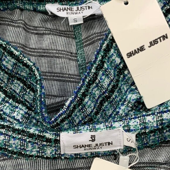 Shane Justin Runway Class Act Set S Green Tweed Legging Crop Jacket Streetwear - Picture 3 of 12